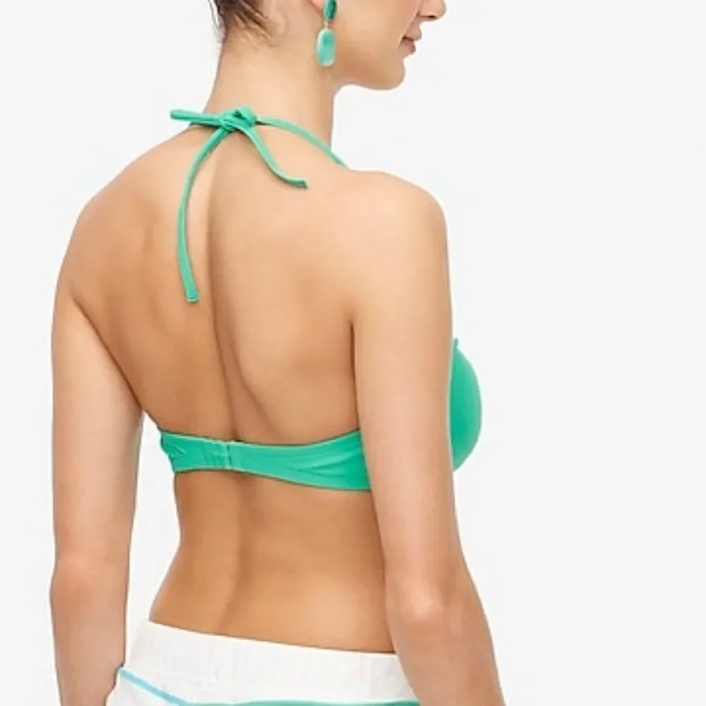 J Crew Women's Plus Zize Tortoise-Ring bandeau Green Bikini Top‎